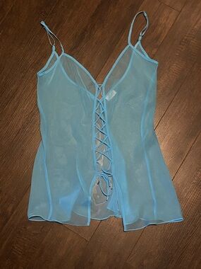 La SENZA Light Blue Lace-Front Chemise